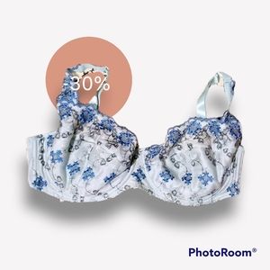 Frederick's Of Hollywood Teal Blue Floral Demi Bra 36 DD